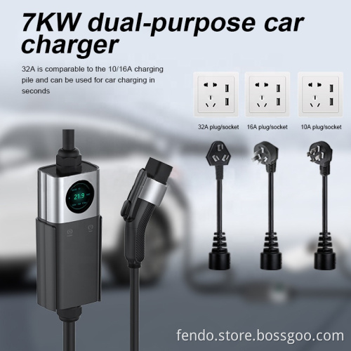 Portable and Wall-Mounted 7KW 32A Waterproof EV Charger with LED Display and App Control